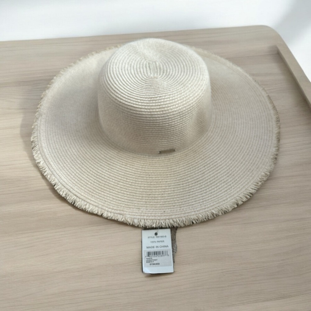 Bijoux Terner Summer Sun Hat Wide Brim‎ Frayed Edge Beach Vacation Wear NWT